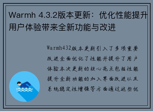 Warmh 4.3.2版本更新：优化性能提升用户体验带来全新功能与改进